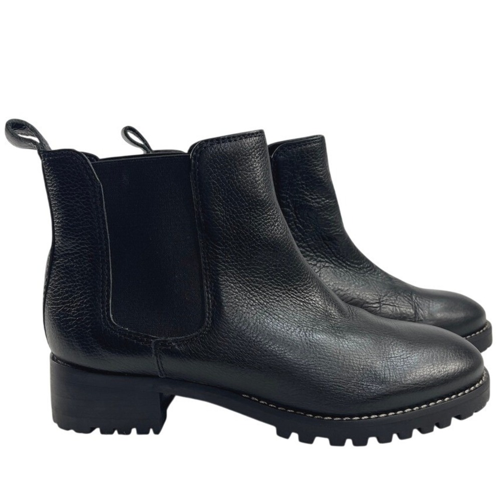 Talbots Black Leather Chelsea Ankle Boots 8M Lug Sole Chunky Heel